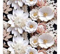 FunStick Papier Peint Blanc Fleur Effet 3D Revêtement Mural Autocollant Plafonds Papier Vinyle Adhesif Fleuri Noir Blanc Chambre Salle de Bain Rouleau Vinyl Adhesif Decoratif pour Meuble 44.5CM×3M