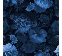 FunStick Papier Peint Bleu Foncé Rose Fleurs Adhesif pour Meuble Vintage Mural Salon 3D Stickers Muraux Chambre Adulte Bleu Marine Fleuri 44.5CM×3M