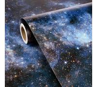 FunStick Papier Peint Bleu Galaxie Nuit Étoilée Noire Papier Peint Adhesif Mural Enfant Garçon Plafond de La Chambre Salon Imperméable Rouleau Vinyle Adhesif Bleu Foncé Étoiles Porte Placard 44.5CMx3M