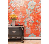 FunStick Papier Peint Fleur Tropical Orange Rouge Stickers Fleurs Autocollant Mural Salon Chambre Vinyle Adhesif Fleurs Armoire Imperméable Papier Adhesif pour Meuble Fleuri Orange Vintage 44.5CM×3M