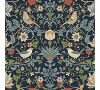 FunStick Papier Peint Fleuri Vintage Bleu Marine William Morris Papier Peint Adhesif Mural Floral Feuillage Oiseaux Rouleau Adhésif Decoratif Mural Chambre Vinyle Adhesif Bleu Foncé Fleurs 44.5CMX3M