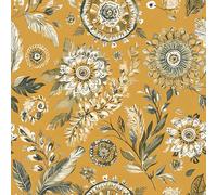 FunStick Papier Peint Jaune Fleuri Papier Peint Autocollant Mural Tropical Feuilles Film Vinyle Adhesif Jaune Orange Rouleau Adhesif Decoratif Murale Chambre Fleurs Vinyle Adhésif Armoire 44.5CMx3M