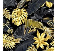 FunStick Papier Peint Jungle Noir et Doré Papiers Peints Feuillage Tropical Papier Adhesif pour Meuble Noir Papiers Peints Autocollant Palmier Cuisine Placard Stickers Muraux Salon Jungle 44.5CM×3M