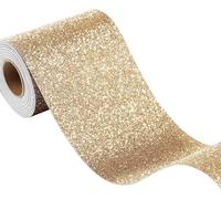 FunStick Rouleau de Frise de Papier Peint Pailleté Champagne Doré 10CMx5M | Bordure de Papier Peint Autocollant Pailleté Or Frise Murale Adhesive Bricolage Papier Peint Adhesif Mural Salle de Bain
