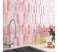 FunStick Stickers Credence Cuisine Rose Clair Hexagone Allongé Stickers Carrelage Salle de Bain 3D 30×30CM Imperméable Auto Adhesif Autocollant Mural Rose effet Carrelage Adhesif Cuisine 15 Dalles