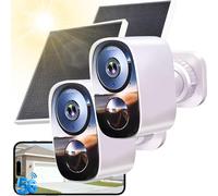 Funstorm 2K/3MP Camera Surveillance Extérieur sans Fil à Solaire, Stockage Cloud Gratuit, WiFi 2,4Ghz/5GHz, Audio Bidirectionnel, Détection de Mouvement, Vision Nocturne Couleur, Étanche IP66, 2PCS