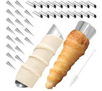FUNSUEI Lot de 40 Moule à Cornes Pâtisserie en Acier Inoxydable - Moule Cannoli avec 2 Brosses - 12.5x3cm/12x3.2cm - Pour Croissants, Crème Rouleau, Cuisine, Boulangerie
