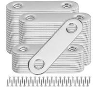 FUNSUEI Lot de 50 supports plats en acier inoxydable, petits supports métalliques plats, plaques de connexion en métal avec vis, plaques d'angle plates pour fixation de meubles en bois, 56 x 16 mm