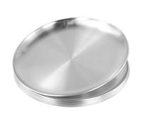 FUNSUEI Lot de 8 assiette inox rondes de 26 cm, plateau inox, assiette camping, assiettes plates rondes argentées pour le camping, la cuisine, les fête