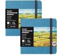 Funto Journal Aquarelle, Carré, Papier à Grain Fin Double Face, 5,5x5,5"(13,97x13,97cm), Portable 2-Pack, 48 Pages Chaque, Couverture Bleue avec Bande Élastique, 110 lb/230gsm