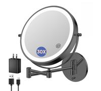 FUNTOUCH Miroir de maquillage mural rechargeable avec lumières 1X/30X 9" | Miroir grossissant double face 5000 mAh avec lumière à intensité variable à 3 couleurs, bras étendu à 360° - Miroir de salle