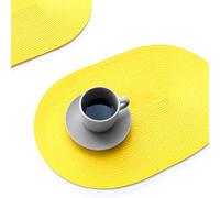 FunWheat Lot de 4 sets de table tressés, lavables et résistants à la chaleur, pour usage intérieur et extérieur, 30,5 x 44,5 cm (ovale jaune)