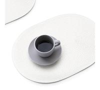 FunWheat Lot de 6 Sets de Table ovales tressés pour Tables de Salle à Manger, lavables, antidérapants, Brillants, 30,5 x 45,7 cm pour intérieur et extérieur (Ovale Blanc, 6 pièces)