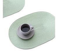 FunWheat Lot de 6 Sets de Table ovales tressés pour Tables de Salle à Manger, lavables et résistants à la Chaleur, pour Un Usage Quotidien, 30,5 x 45,7 cm (Vert Brouillard, Ovale)
