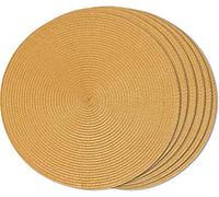 FunWheat Lot de 6 sets de table ronds tressés pour tables de salle à manger, lavables, antidérapants, 38 cm, jaune citrouille