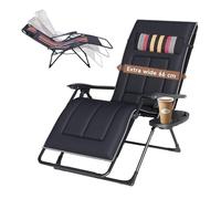 FUOIDYE Chaise Longue Pliante, Transat Jardin Exterieur avec Coussin -Dossier RéGlable, Fauteuil Relax Pliant avec Appui-TêTe Amovible et Porte-Gobelet, Bain de Soleil (1, Rayures Noire, 66)