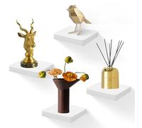 FURAOMEILI Étagères murales flottantes, Lot de 4, étagères carrées en Bois Massif de 15,2 cm, Petites étagères murales décoratives pour la Salle de Bain, la Chambre, Le Salon - Blanc