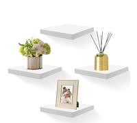 FURAOMEILI Étagères murales flottantes, Lot de 4, étagères carrées en Bois Massif de 20,3 cm, Petites étagères murales décoratives pour la Salle de Bain, la Chambre, Le Salon - Blanc
