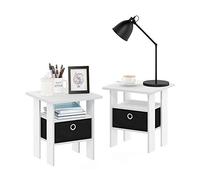 Furinno Andrey Able de Chevet avec Tiroir à Poubelle, Bois d'ingénierie, Blanc/Noir, lot de 2
