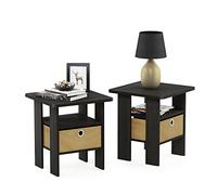 Furinno Andrey Chevet end Table avec Tiroir, Marron, Set de 2, Bois, Espresso/Noir, 2-Pack, Expresso