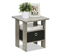 Furinno Andrey Table de Chevet avec Tiroir pour Bac, Chêne Français Gris/Noir, Bois, 40 x 40 x 44,4 cm