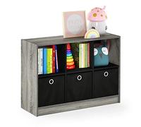 Furinno Basic Rangement de Bibliothèque 3x2 avec Bacs, Chêne Français Gris/Noir, Bois dense, One Size