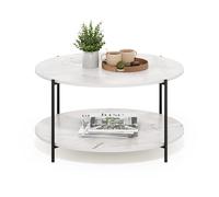 Furinno BESI Table Basse, Table Basse Ronde Moderne à 2 Niveaux avec Pieds en métal, Table d'appoint à Structure métallique et étagère Ouverte, pour Salon, Chambre, Bureau, Blanc marbré