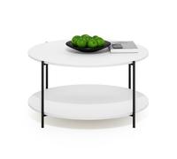 Furinno BESI Table basse, table basse ronde moderne à 2 niveaux avec pieds en métal, table d'appoint avec étagère ouverte et structure en métal, idéale pour le salon, la chambre ou le bureau, blanche.