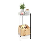 Furinno BESI Table d'appoint Ronde Haute à 2 Niveaux avec Pieds en métal, Table de Nuit avec Cadre en métal, Table de Chevet avec étagère Ouverte, pour Salon, Chambre, Blanc marbre