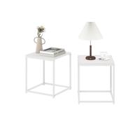 Furinno CAMNUS Ensemble De 2 Tables D'Appoint, Structure en Métal, Table De Chevet, Montage Facile, pour Salon Ou Chambre, Blanc
