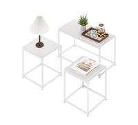 Furinno Camnus Vie Moderne Table Basse, Ensemble de Table avec Une Table Basse et Deux Tables de Bout, Blanche Unie/Blanche