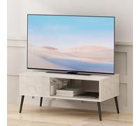 Furinno Claude Meuble TV, Centre de Divertissement de Style Milieu du siècle, Console TV pour TV jusqu'à 101,6 cm avec Pieds en Bois, pour Salon, Chambre à Coucher, marbre Blanc