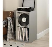 Furinno Cubicle Meuble Tourne-Disque avec Rangement pour Vinyles, 2-Cube Rangement pour Disques Vinyles 1.2 Extra Épais, Multimédia Ouverte À L'Arrière pour CD DVD Disques De Jeu Blu-Ray, Gris Clair