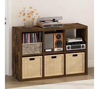 Furinno Cubicle Meuble Tourne-Disque avec Rangement pour Vinyles, 6-Cube Rangement pour Disques Vinyles 1.2 Extra Épais, Multimédia Ouverte À L'Arrière pour CD DVD Disques De Jeu Blu-Ray, Pin Ambré
