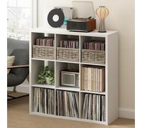 Furinno Cubicle Meuble Tourne-Disque avec Rangement pour Vinyles, 9-Cube Rangement pour Disques Vinyles 1.2 Extra Épais, Multimédia Ouverte À L'Arrière pour CD DVD Disques De Jeu Blu-Ray, Blanc