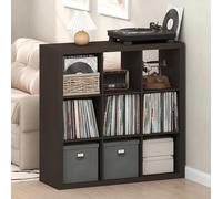 Furinno Cubicle Meuble Tourne-Disque avec Rangement pour Vinyles, 9-Cube Rangement pour Disques Vinyles 1.8 Triple Épaisseur, Multimédia Ouverte À L'Arrière pour Multimédia, Chêne Foncé Noir