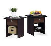 Furinno Dario Étagère de Rangement Chevet/Table de Nuit avec Tiroir-Poubelle, Noyer Foncé, ensemble de 2, Bois, One Size