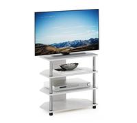 Furinno Econ Petit Meuble TV à 4 Niveaux, Montage Facile, Chêne Blanc/Acier Inoxydable
