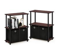 Furinno Go Green-Étagère de Rangement Polyvalente à 3 Niveaux et 2 Bacs, Cerise Foncé Noir, ensemble de 2, Bois dense, One Size