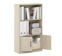 Furinno Gruen Bibliothèque Ouverte à 3 Niveaux avec 2 Portes de Rangement, Pin Métropolitain