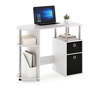Furinno Jaya Bureau d'Étude Simpliste avec Tiroirs pour Bacs, Chêne Blanc/Acier Inoxydable/Noir