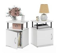 Furinno Jaya Ensemble de 2 Tables d'appoint, Table de Bout à 2 Niveaux avec étagère Ouverte et Porte de Cabinet, Table de Chevet aux Bords arrondis, Table de Nuit pour Salon et Chambre, Blanche