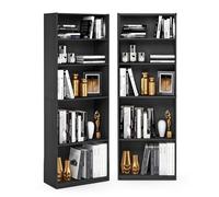 Furinno Jaya - Lot de 2 étagères à Livres à 5 Niveaux, avec étagère réglable, 24,13 x 62,23 x 180,85 cm, pour Bureau à Domicile, Salon, Noir