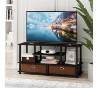 Furinno Jaya Meuble TV à Assemblage sans Outils pour TV jusqu'à 140 cm, Centre de Divertissement à 4 Niveaux, Console TV avec 2 bacs de Rangement, pour Salon, Chambre à Coucher, Bureau à Domicile