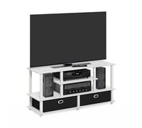 Furinno Jaya Meuble TV, Centre Multimédia À 4 Niveaux, Console TV pour Téléviseurs Jusqu'À 55 Pouces avec 2 Bacs De Rangement Et Étagères Ouvertes, pour Salon Ou Chambre, Blanc