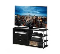 Furinno Jaya Meuble TV Conception Simple avec Poubelles Jusqu'à 55 pouces, Americano/Acier Inoxydable/Noir