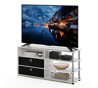 Furinno Jaya Meuble TV Conception Simple avec Poubelles Jusqu'à 55 pouces, Chêne Blanc/Acier Inoxydable/Noir