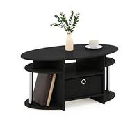 Furinno Jaya Table Basse Ovale avec Poubelle, Engineered Wood, Americano/Acier Inoxydable/Noir, Lot de 1