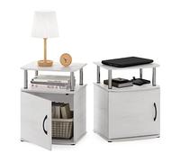 Furinno Jaya Table d'appoint Design Utilitaire, Bois d'ingénierie, Chêne Blanc/Acier Inoxydable, Paquet de 2