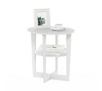 Furinno Jaya Table d'appoint Ronde à 2 Niveaux avec Plateau Ovale, Table de Nuit, Table de Chevet avec étagère Ouverte, pour Salon, Chambre, Blanc